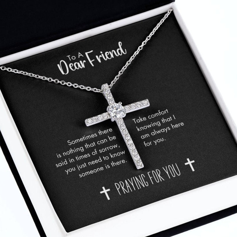 Praying For You Grieving Friend CZ Cross Necklace