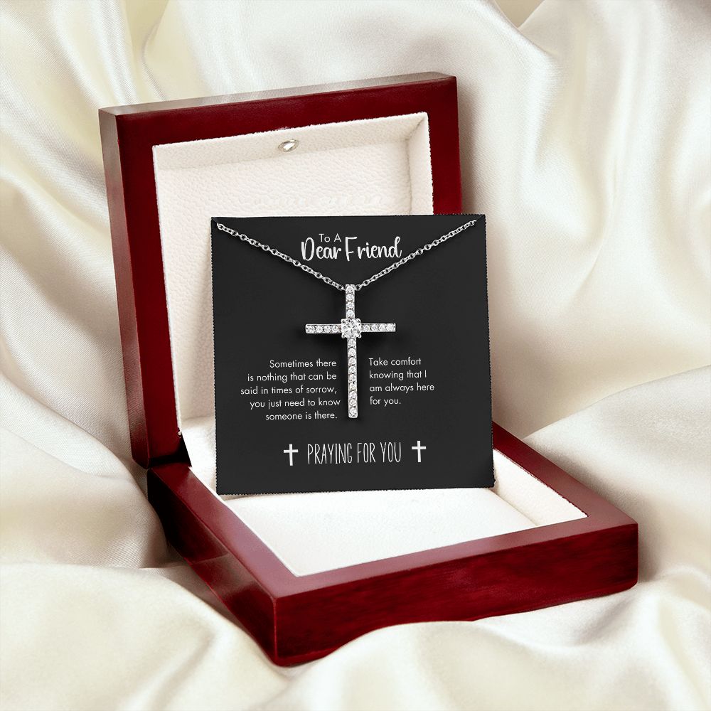 Praying For You Grieving Friend CZ Cross Necklace