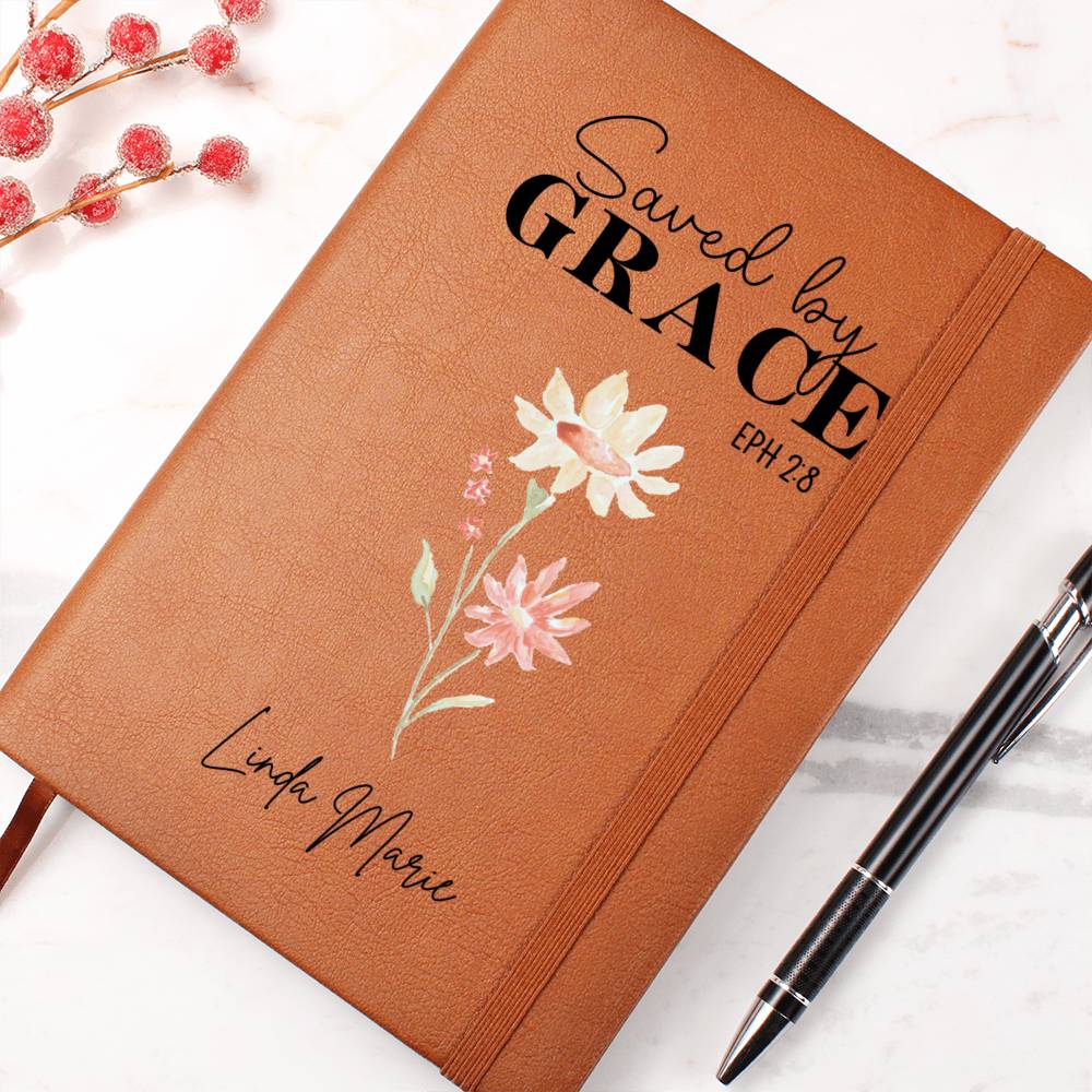 Saved By Grace Personalized Leather Journal for Women