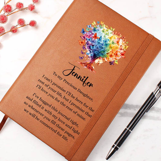 Rainbow Butterfly Tree Connected for Life Personalized Leather Journal for Daughter