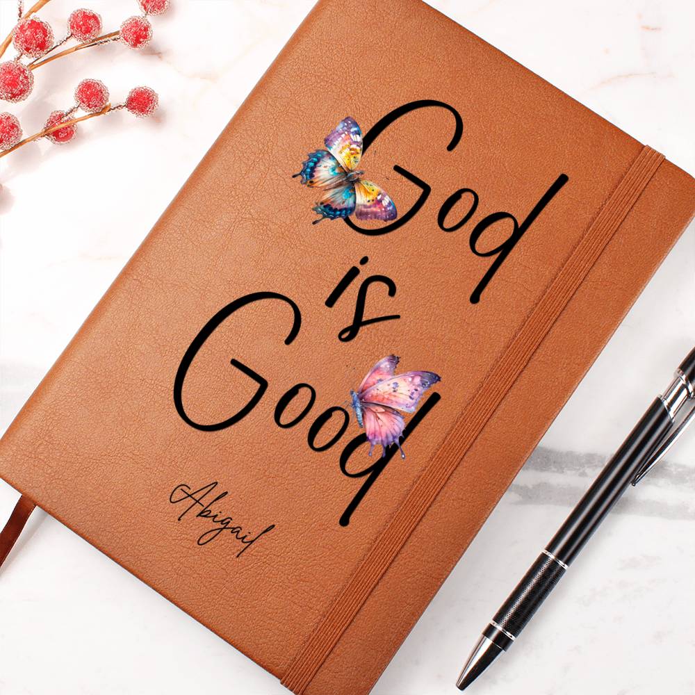 God Is Good Personalized Leather Prayer Journal for Women, Christian Gifts Gratitude Journal, Butterfly Notebook for Girls