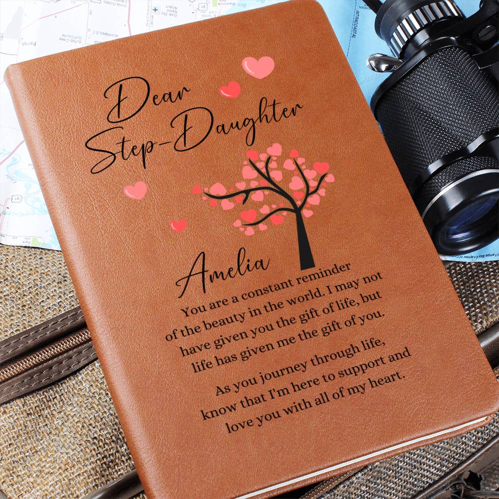 To My Step Daughter Heart Tree Personalized Leather Journal