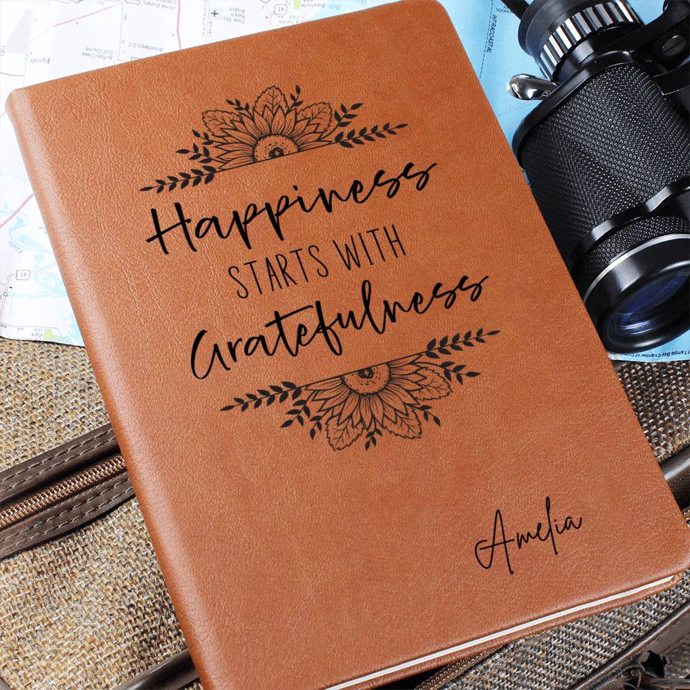 Happiness Starts with Gratefulness Personalized Leather Gratitude Journal