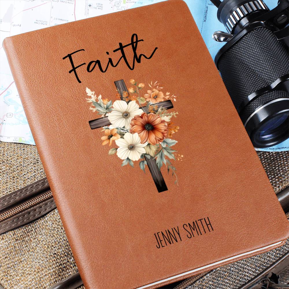 Faith Personalized Leather Journal, Floral Cross Christian Journal, Personalized Leather Prayer Journal, Devotional Journal for Women