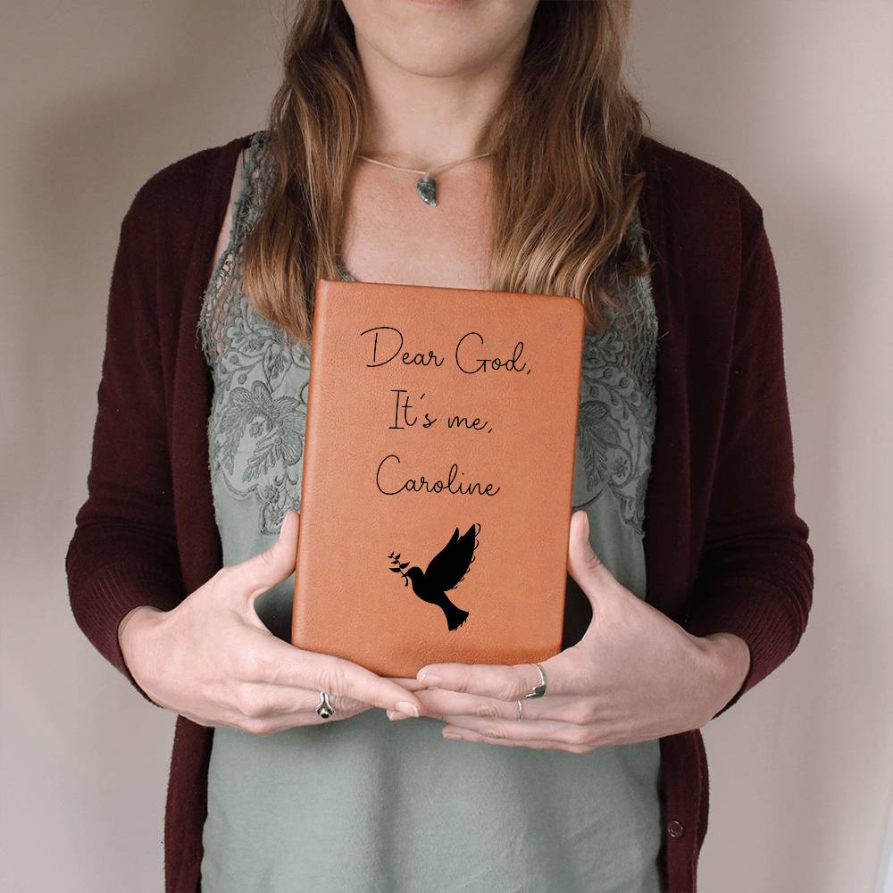 Dear God It's Me Personalized Christian Leather Journal - Dove