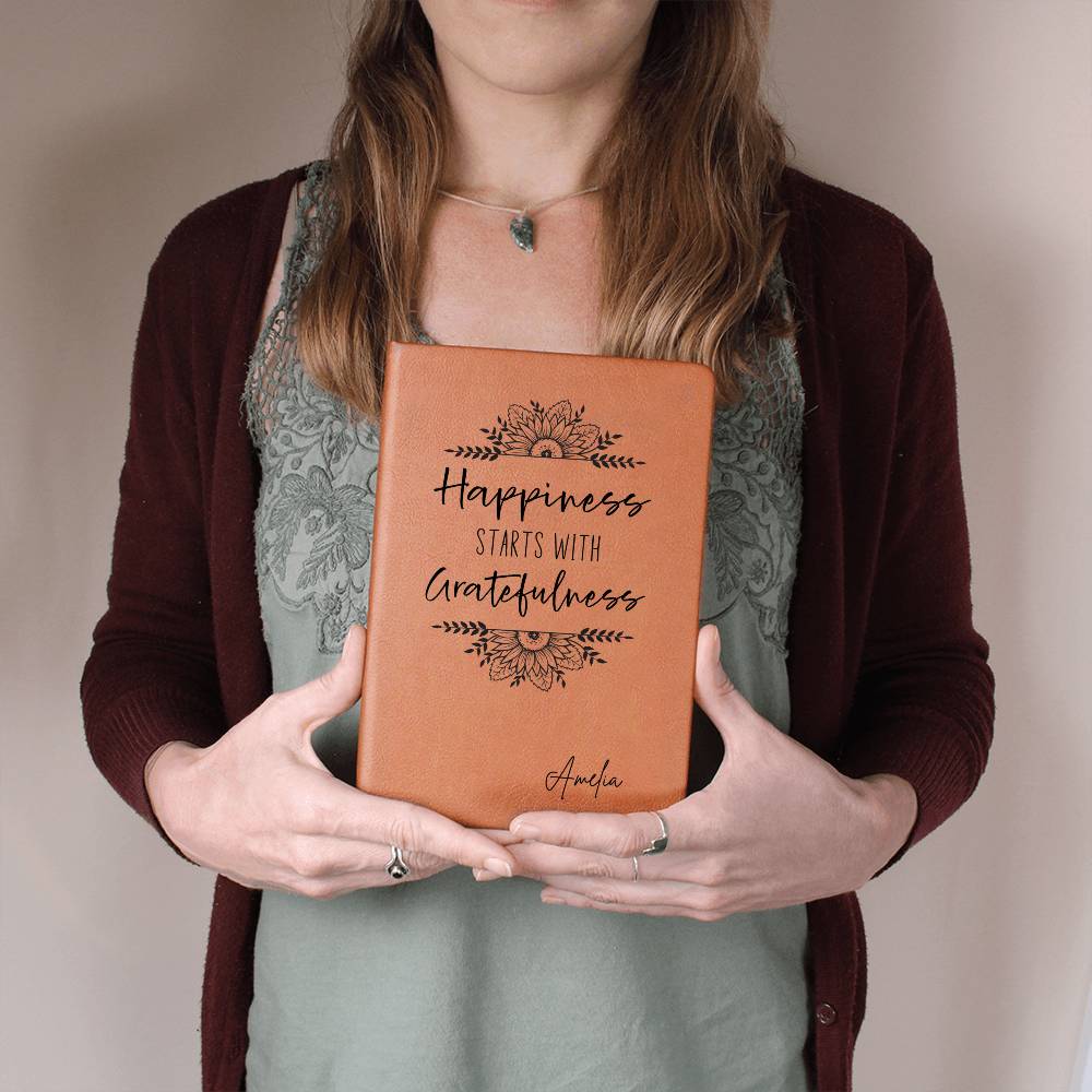 Happiness Starts with Gratefulness Personalized Leather Gratitude Journal