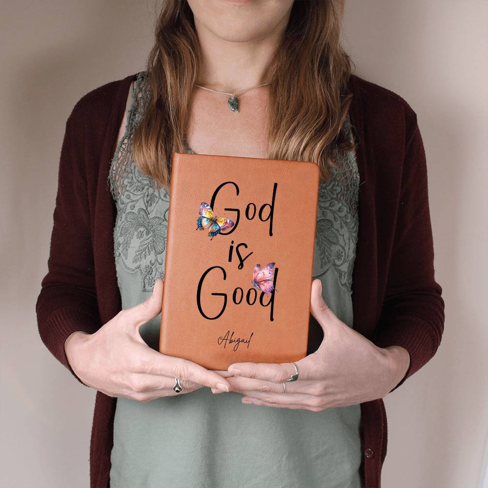 God Is Good Personalized Leather Prayer Journal for Women, Christian Gifts Gratitude Journal, Butterfly Notebook for Girls