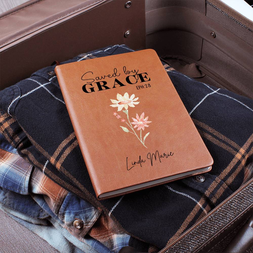 Saved By Grace Personalized Leather Journal for Women
