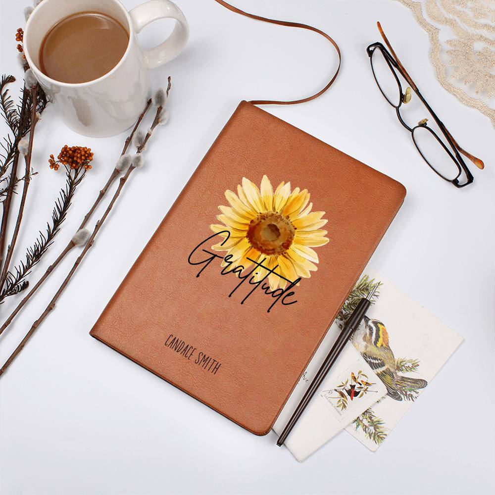 Sunflower Personalized Leather Gratitude Journal, Christian Leather Journal Gifts for Girls Personalized Gratitude Journal for Women