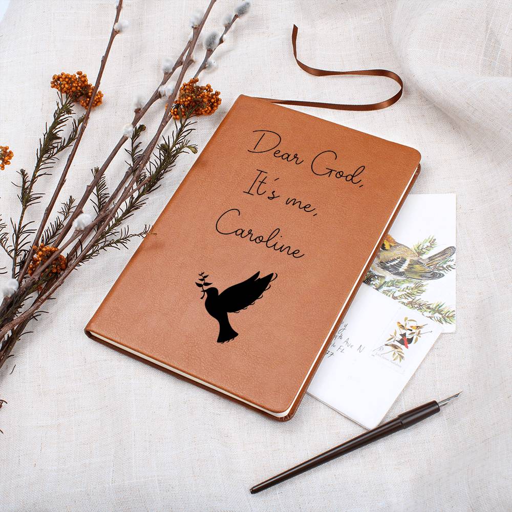 Dear God It's Me Personalized Christian Leather Journal - Dove