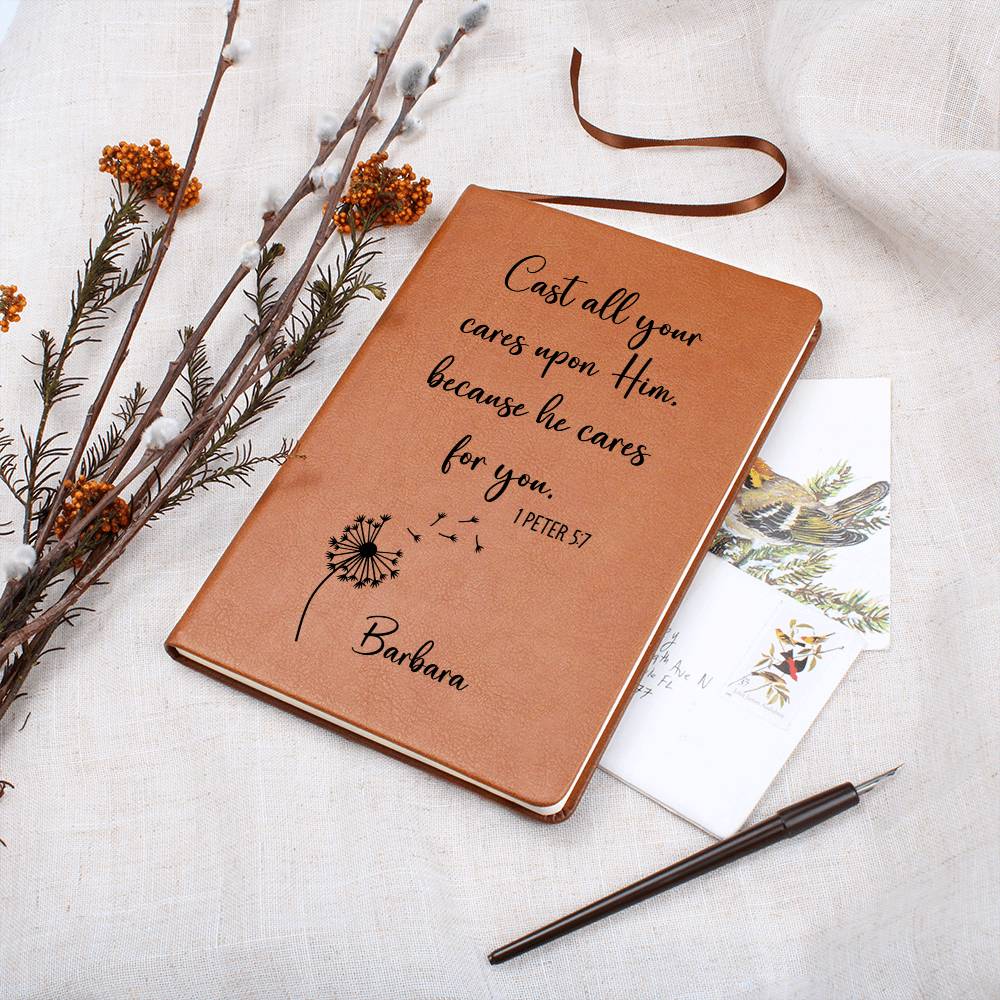 Cast Your Cares Personalized Leather Prayer Journal