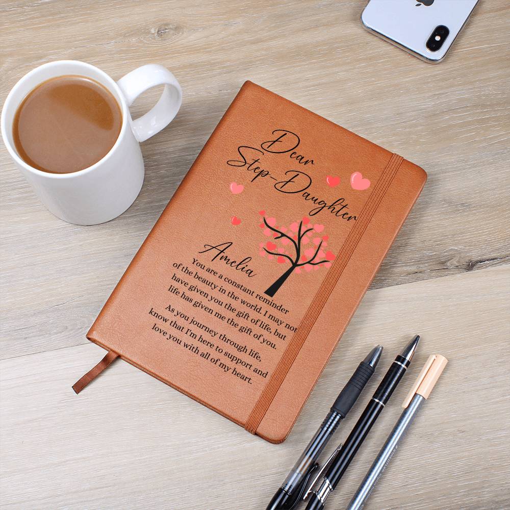 To My Step Daughter Heart Tree Personalized Leather Journal