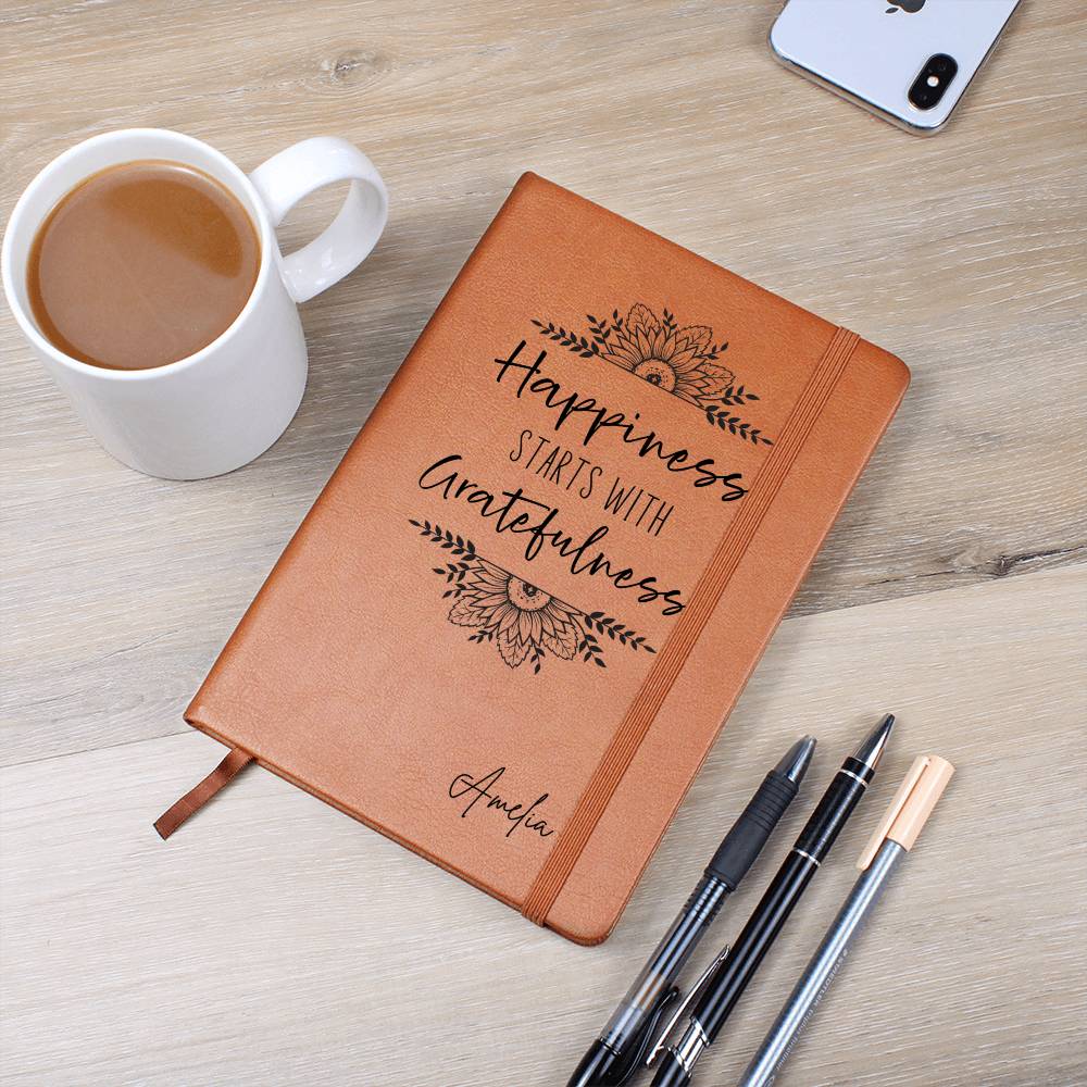 Happiness Starts with Gratefulness Personalized Leather Gratitude Journal