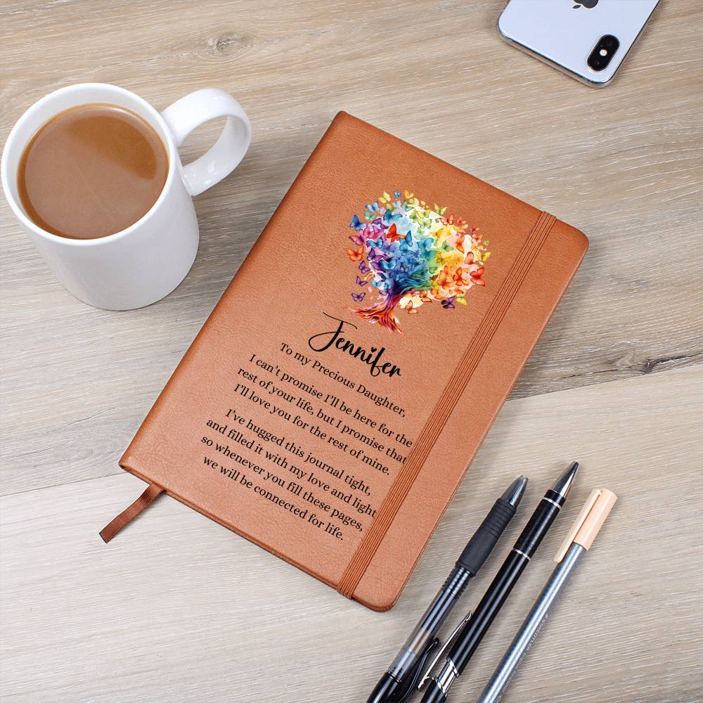 Rainbow Butterfly Tree Connected for Life Personalized Leather Journal for Daughter