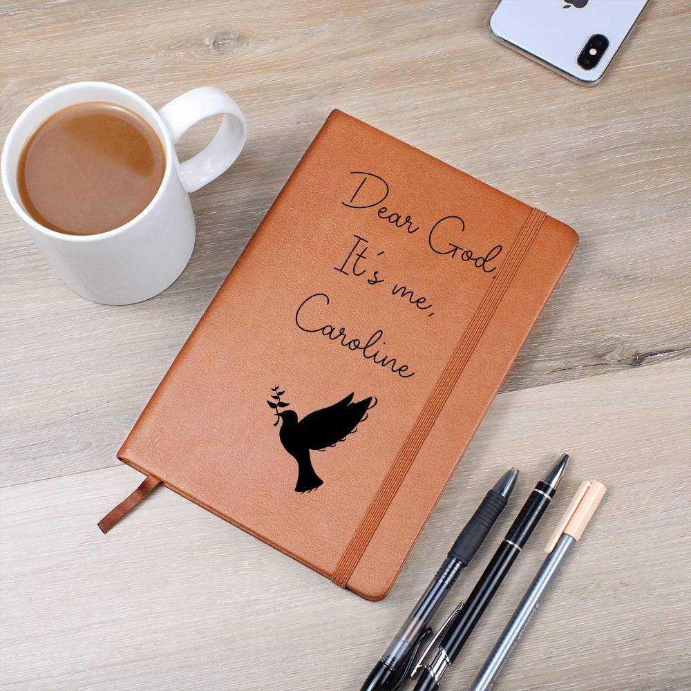 Dear God It's Me Personalized Christian Leather Journal - Dove