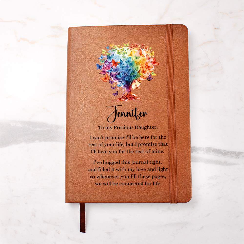 Rainbow Butterfly Tree Connected for Life Personalized Leather Journal for Daughter