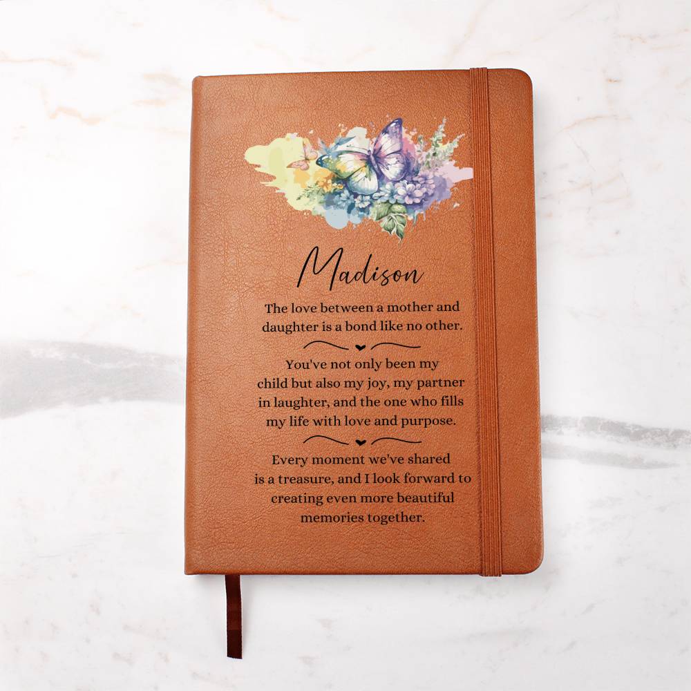 Watercolor Butterfly Personalized Leather Journal for Daughter