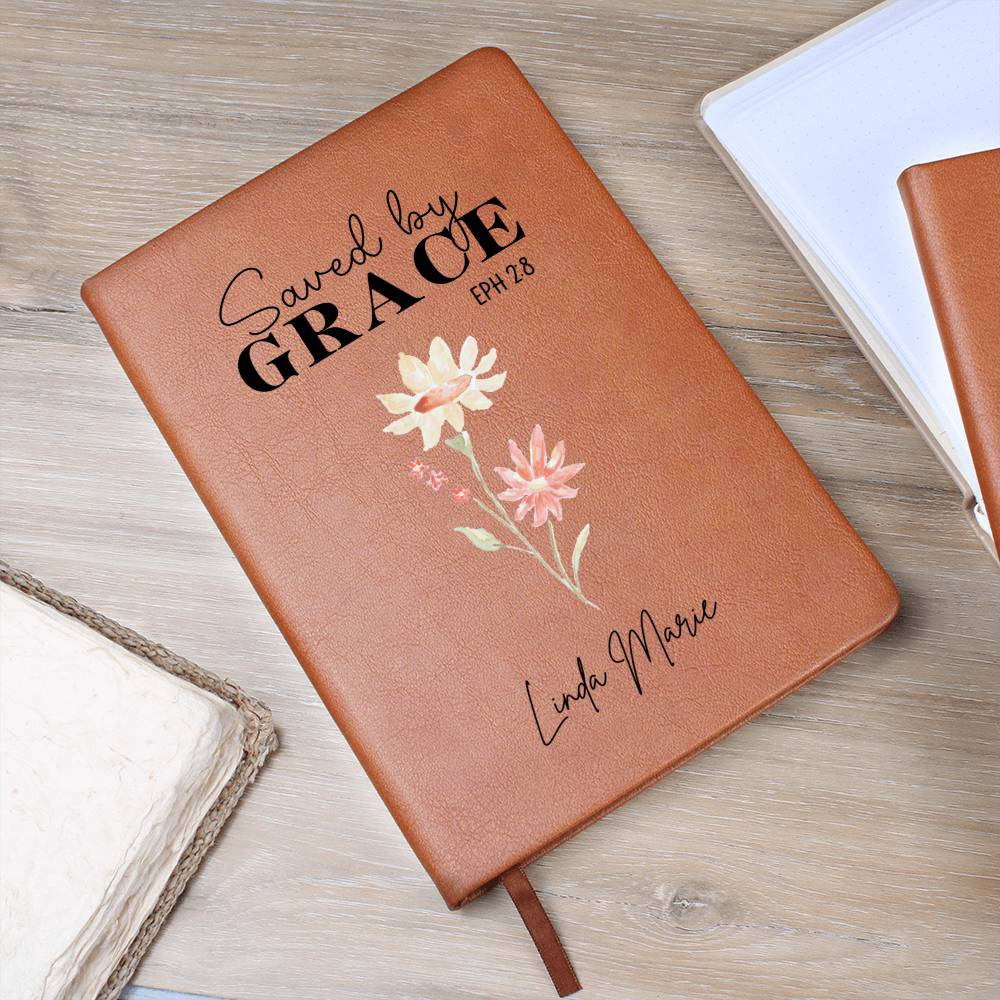 Saved By Grace Personalized Leather Journal for Women