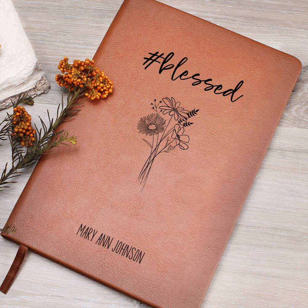 #Blessed Floral Personalized Leather Journal for Women