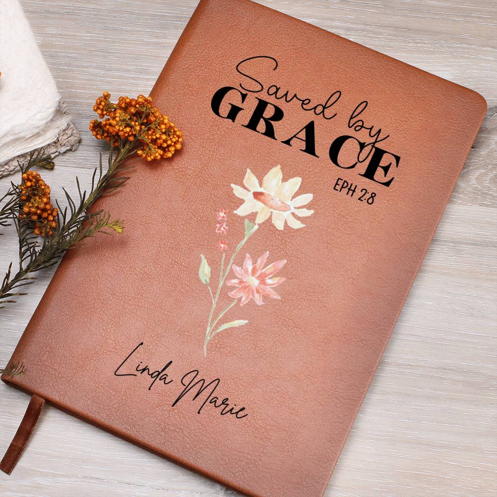 Saved By Grace Personalized Leather Journal for Women