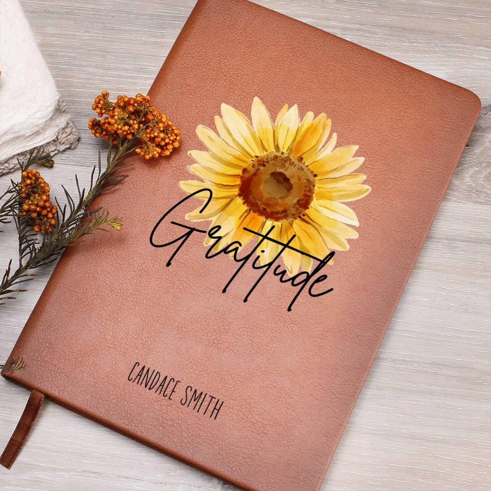 Sunflower Personalized Leather Gratitude Journal, Christian Leather Journal Gifts for Girls Personalized Gratitude Journal for Women