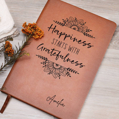 Happiness Starts with Gratefulness Personalized Leather Gratitude Journal