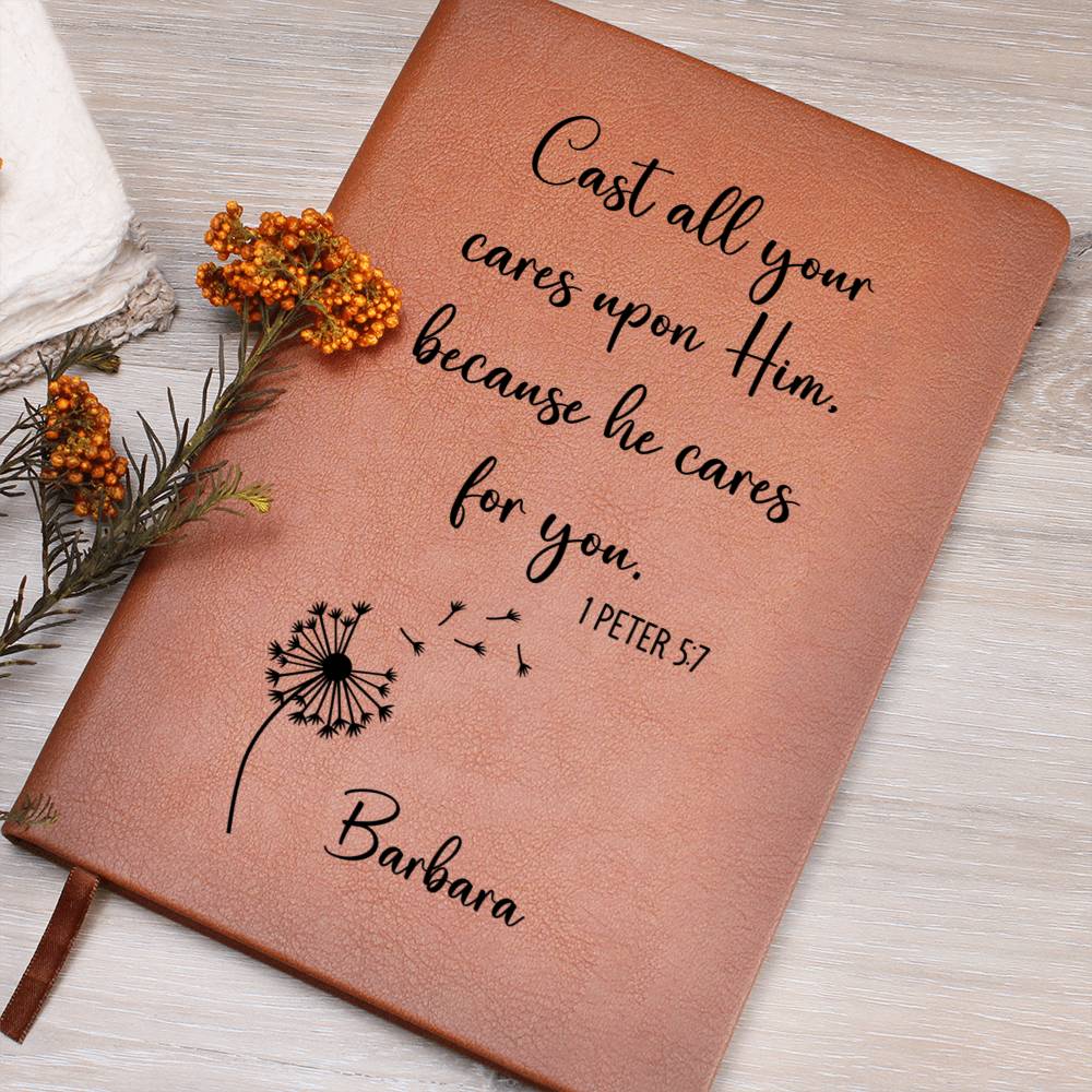 Cast Your Cares Personalized Leather Prayer Journal