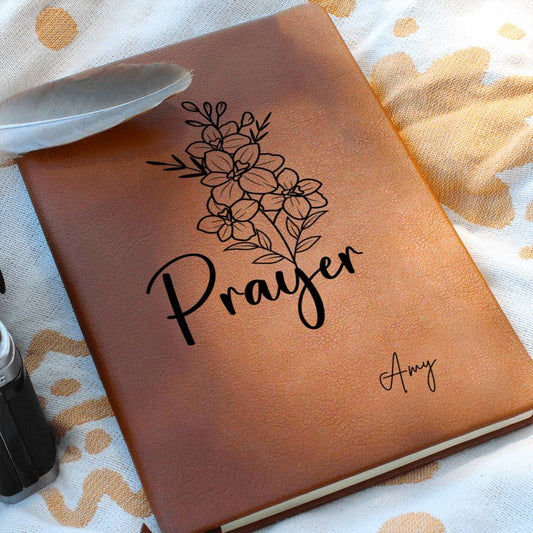 Floral Personalized Leather Prayer Journal for Women, Christian Devotional Journal Custom Leather Notebook Faith Journaling Christian Gift