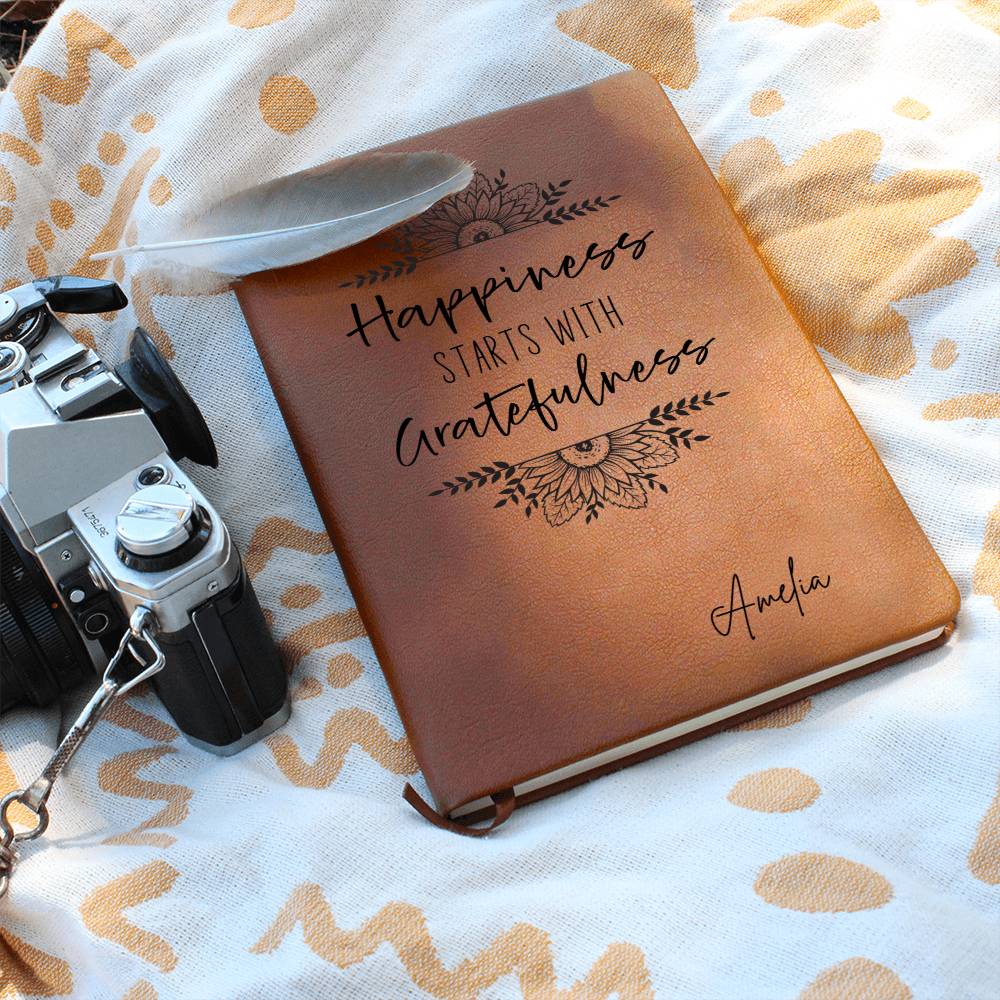 Happiness Starts with Gratefulness Personalized Leather Gratitude Journal