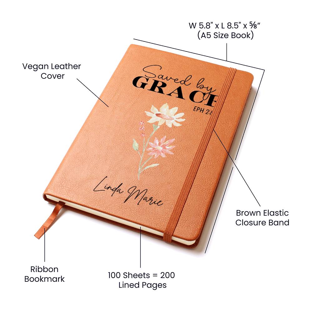 Saved By Grace Personalized Leather Journal for Women