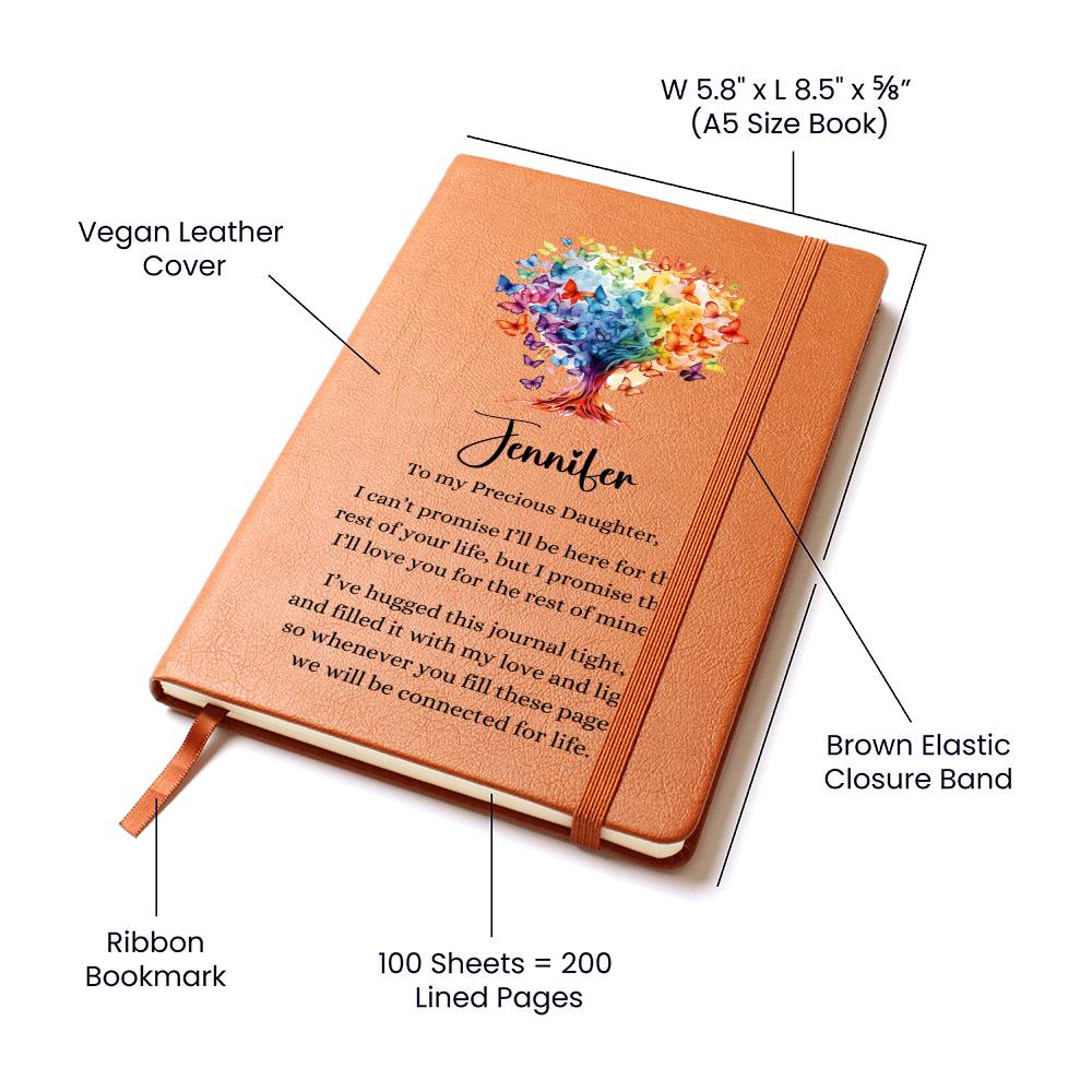 Rainbow Butterfly Tree Connected for Life Personalized Leather Journal for Daughter