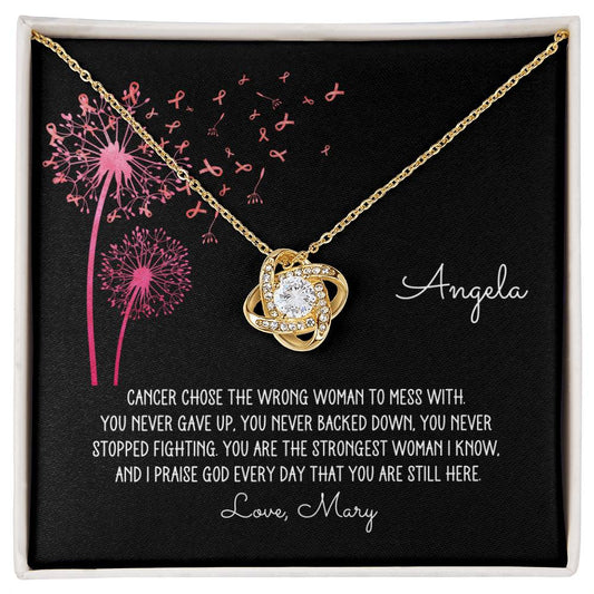 Personalized Breast Cancer Dandelion Love Knot Necklace