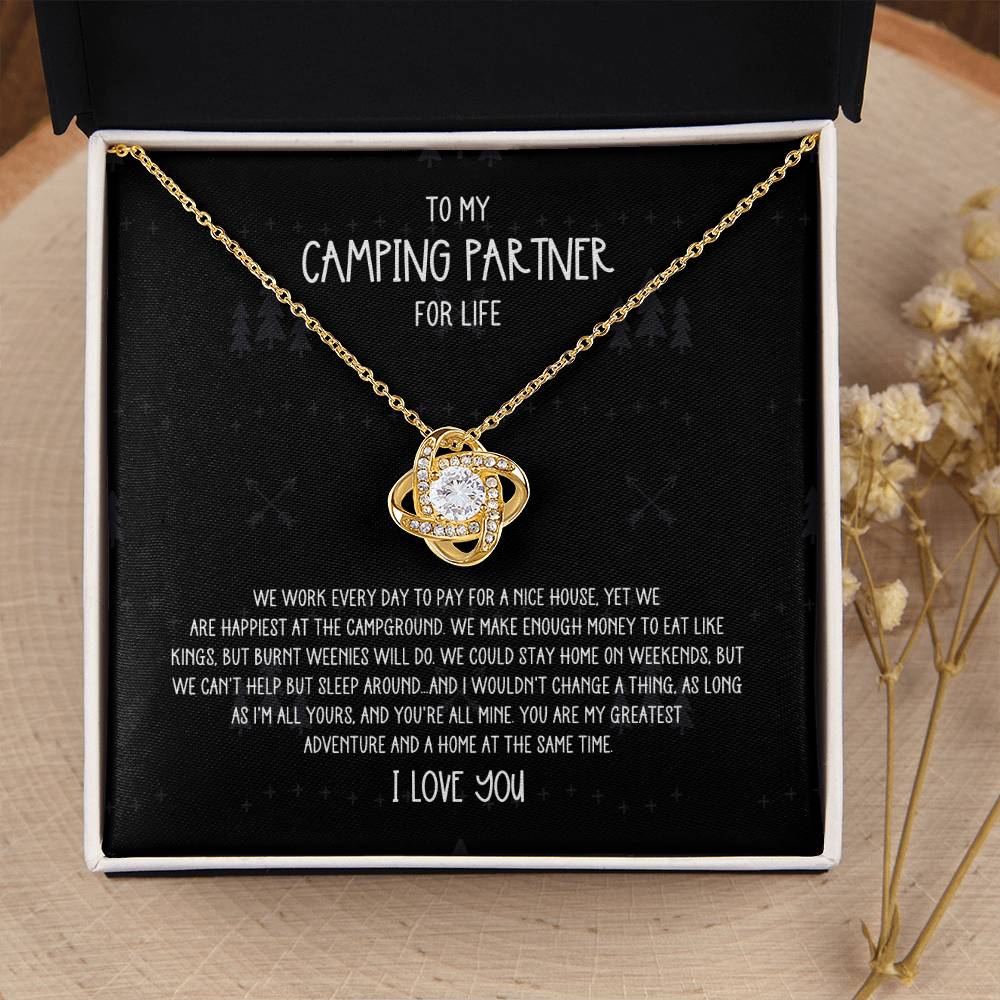 My Greatest Adventure Camping Partner for Life Love Knot Necklace