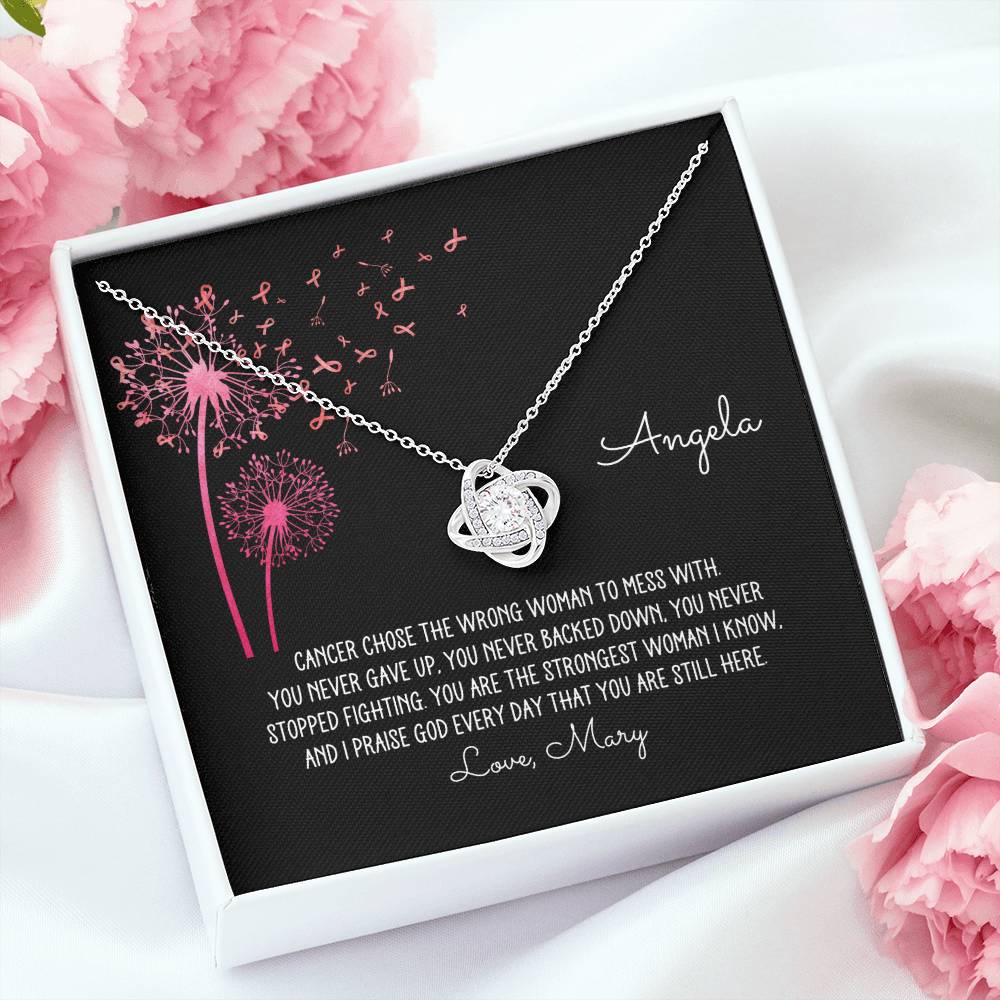 Personalized Breast Cancer Dandelion Love Knot Necklace