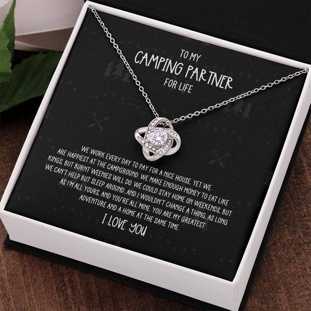 My Greatest Adventure Camping Partner for Life Love Knot Necklace