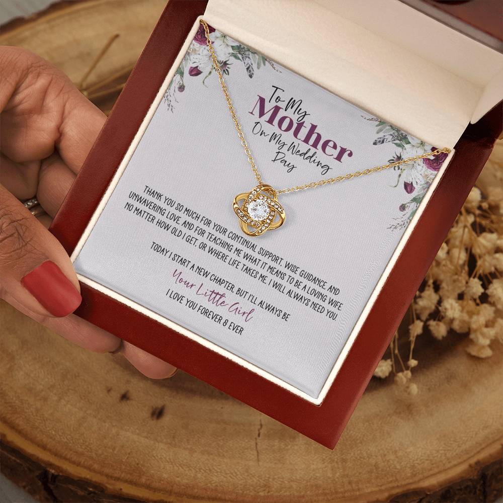 Burgundy Floral Wedding Day Mother Personalized Love Knot Necklace