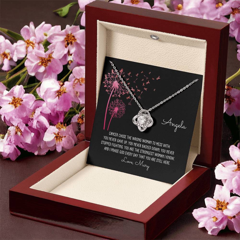 Personalized Breast Cancer Dandelion Love Knot Necklace