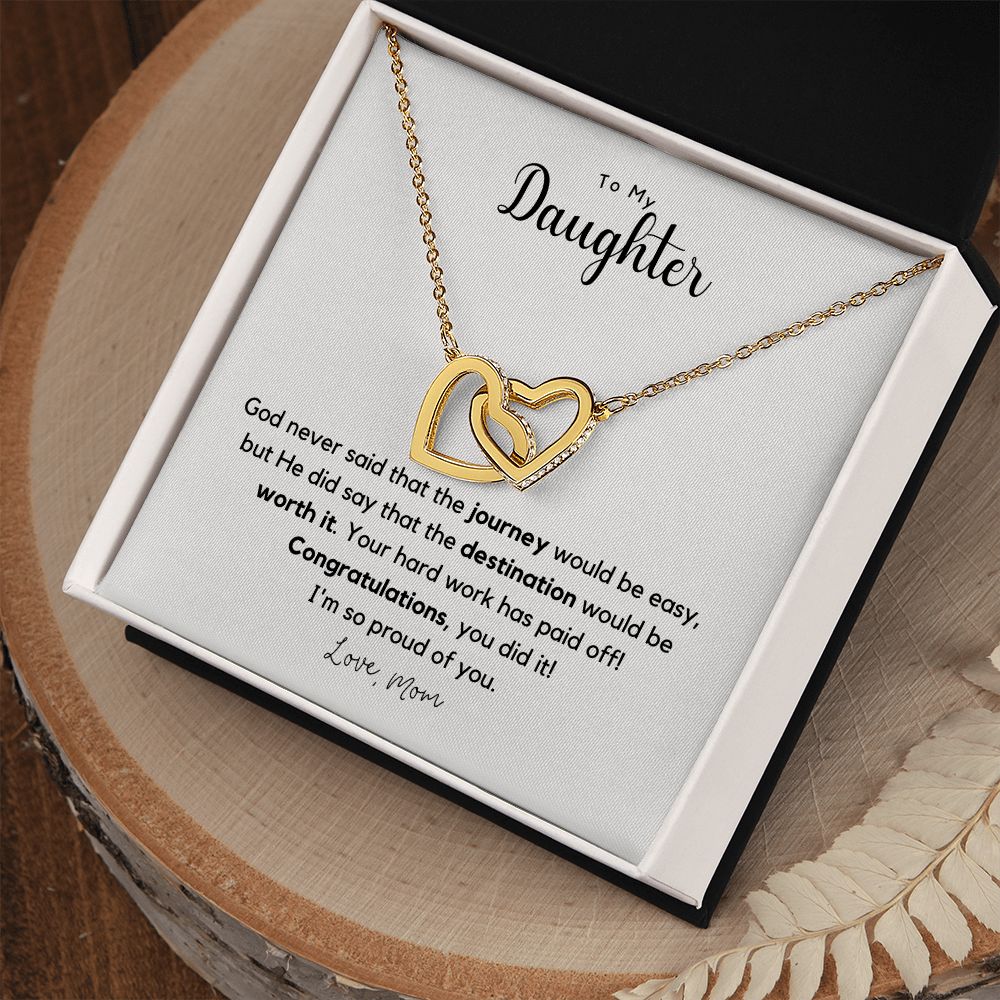 To My Daughter Graduation Interlocking Hearts Necklace Congratulatory Gift for Daughter