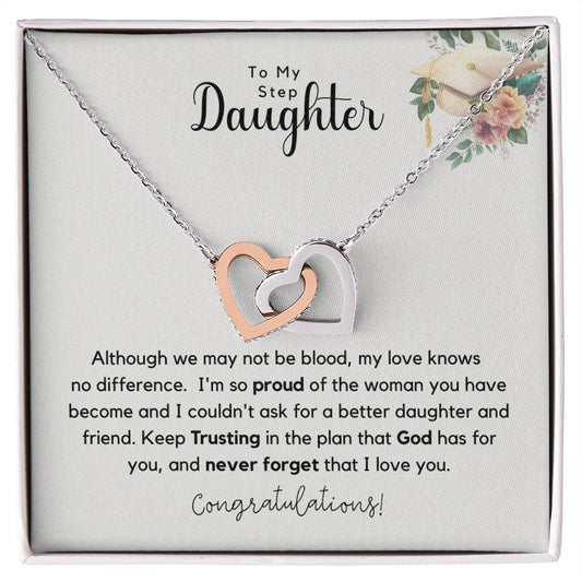 To My Step Daughter Graduation Interlocking Hearts Necklace