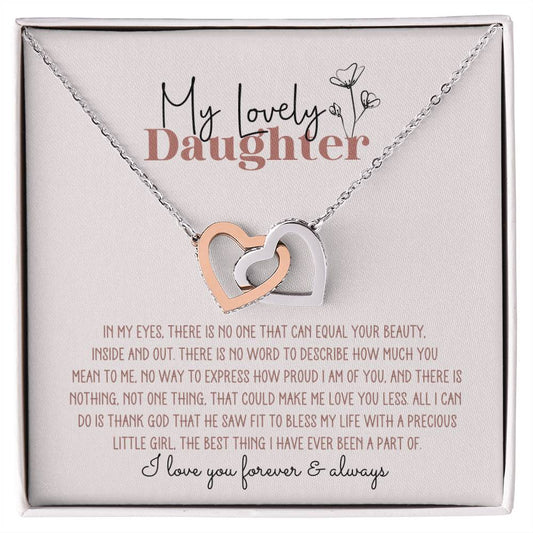 My Lovely Daughter Personalized Interlocking Hearts Necklace - Pink