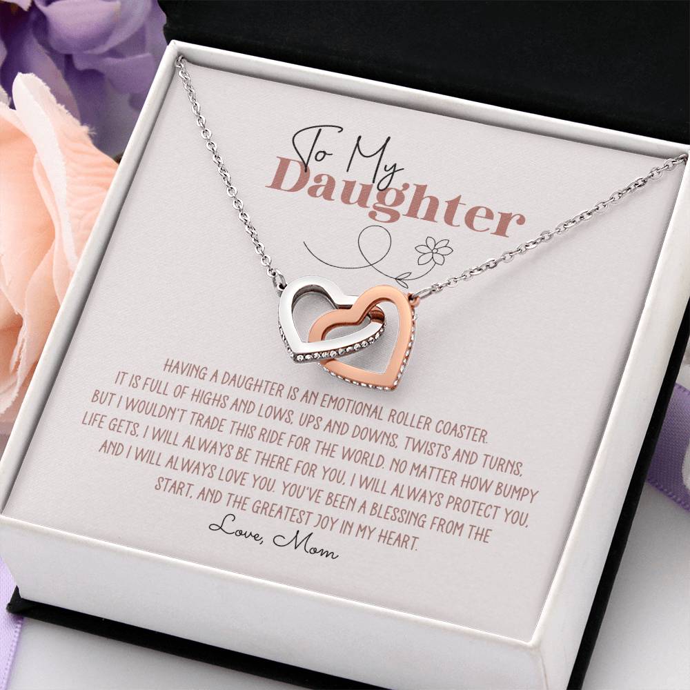 To My Daughter Roller Coaster Personalized Interlocking Hearts Necklace