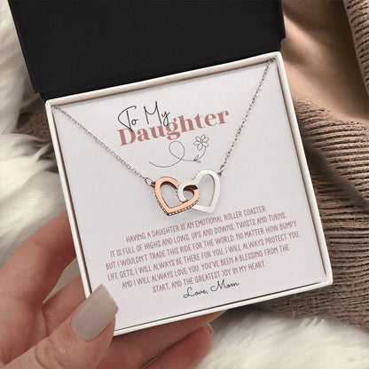 To My Daughter Roller Coaster Personalized Interlocking Hearts Necklace