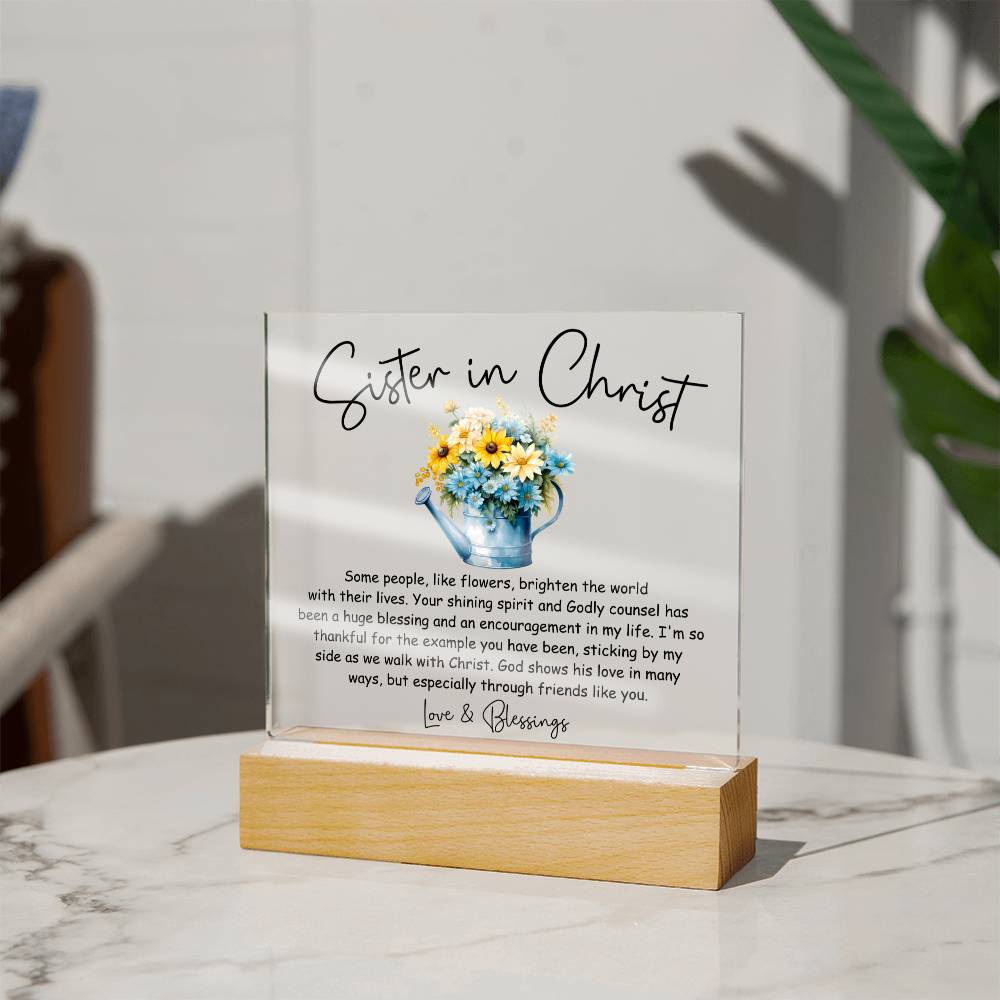 Sister in Christ Blue Floral Christian Friendship Acrylic Plaque