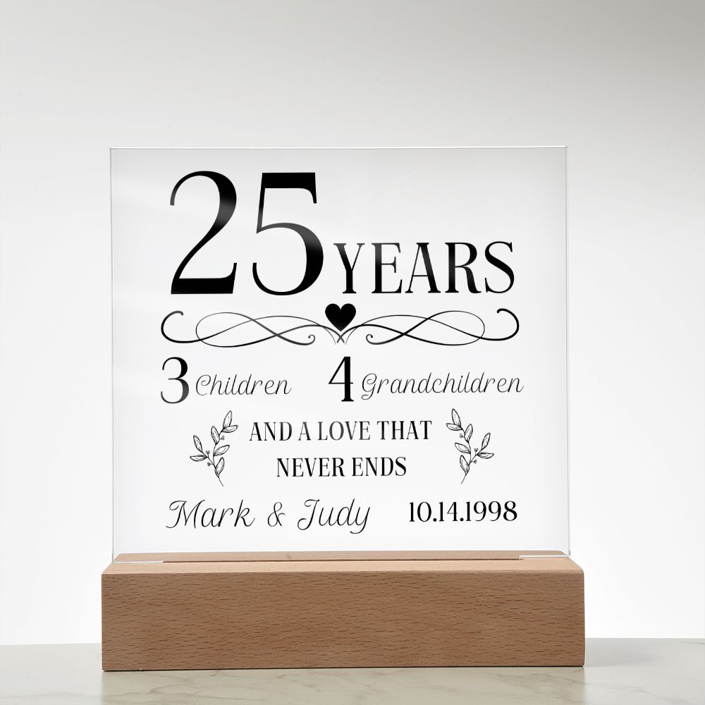 25 Year Anniversary Never Ending Love Personalized Acrylic Plaque