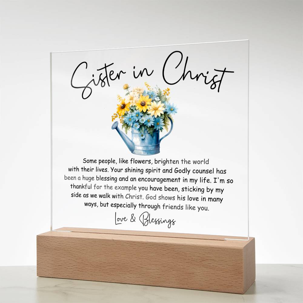 Sister in Christ Blue Floral Christian Friendship Acrylic Plaque