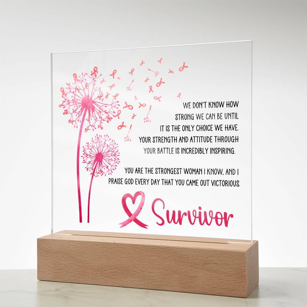 Strongest Woman Breast Cancer Survivor Pink Dandelion Acrylic Plaque