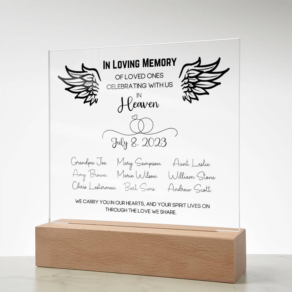 Wedding Table Memorial Plaque for Celebrations - Up to 12 Names