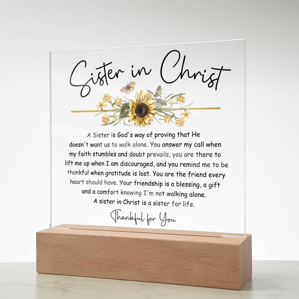 Thankful for You Sister in Christ Sunflower Acrylic Plaque