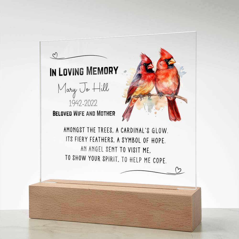 Cardinal Memorial Personalized Acrylic Plaque - A Cardinal Glow
