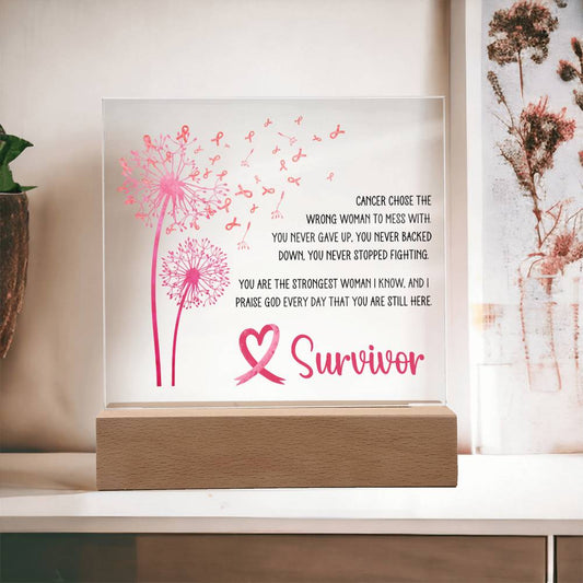 Wrong Woman Breast Cancer Survivor Pink Dandelion Acrylic Plaque